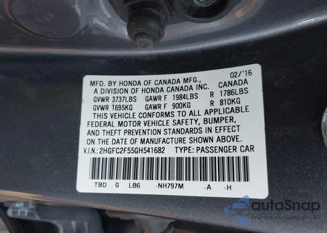 2016 Honda Civic Lx из США, поврежденный, VIN 2HGFC2F55GH541682